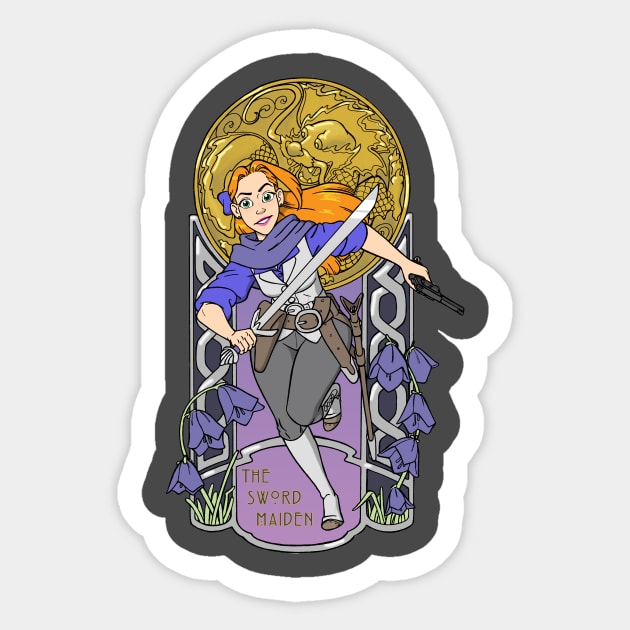 The Sword Maiden Art Nouveau Sticker by AcornInk